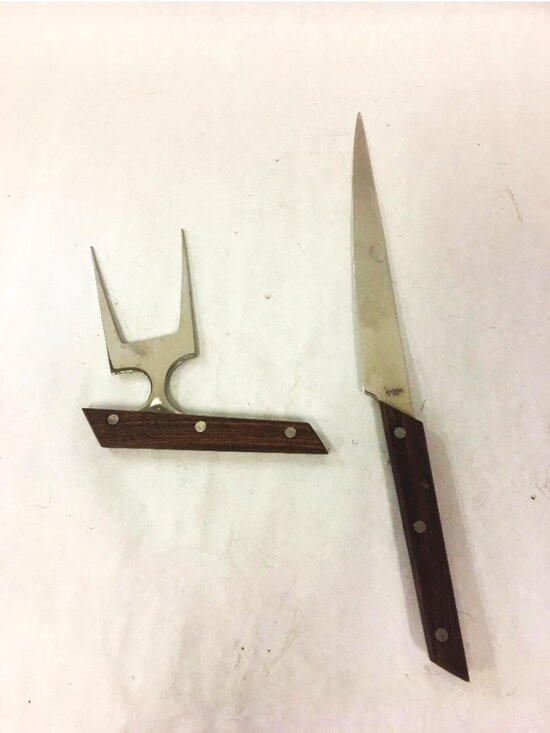 MCM Knife & Serving Poker Fork Stainless Steel Carving Fork Wood Handle Unique